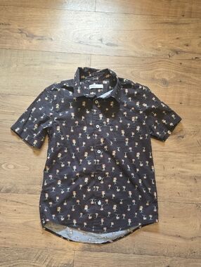 Sonoma Black Short-Sleeve Palm Tree Print Button-Down Shirt